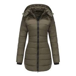 GITVIENAR Damen Winterjacke mit abnehmbarer Kapuze, wasserdichte Daunenjacke in Übergröße, langärmliger Mantel, warme Wintermantel für Frauen (Grün,5XL) von GITVIENAR