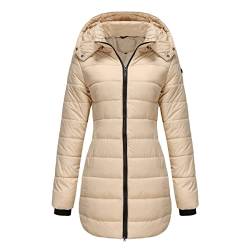 GITVIENAR Damen Winterjacke mit abnehmbarer Kapuze, wasserdichte Daunenjacke in Übergröße, langärmliger Mantel, warme Wintermantel für Frauen (Khaqi,M) von GITVIENAR