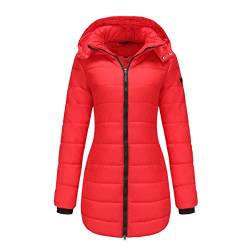 GITVIENAR Damen Winterjacke mit abnehmbarer Kapuze, wasserdichte Daunenjacke in Übergröße, langärmliger Mantel, warme Wintermantel für Frauen (Rot,L) von GITVIENAR