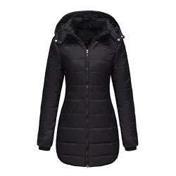 GITVIENAR Damen Winterjacke mit abnehmbarer Kapuze, wasserdichte Daunenjacke in Übergröße, langärmliger Mantel, warme Wintermantel für Frauen (Schwarz,XL) von GITVIENAR