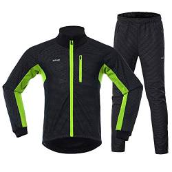 GITVIENAR Fahrrad Trikot Set Winter, Radjacke +Lange Radhose Wasserdicht Winddicht Atmungsaktiv Reflektierend Warm Fleece Fahrradbekleidung Set Radtrikot Herren Damen (Grün, M) von GITVIENAR