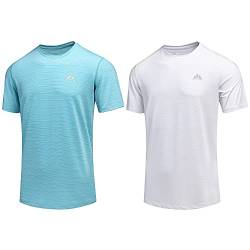 GITVIENAR Funktionsshirt T-Shirt Herren Kurzarm Männer, Atmungsaktives Sport Shirt Kurzarmshirt Funktionsshirt Laufshirt T Shirt,2er Pack (Blau/Weiß, L) von GITVIENAR