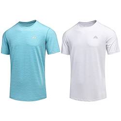 GITVIENAR Funktionsshirt T-Shirt Herren Kurzarm Männer, Atmungsaktives Sport Shirt Kurzarmshirt Funktionsshirt Laufshirt T Shirt,2er Pack (Blau/Weiß, XL) von GITVIENAR