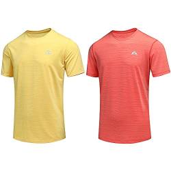 GITVIENAR Funktionsshirt T-Shirt Herren Kurzarm Männer, Atmungsaktives Sport Shirt Kurzarmshirt Funktionsshirt Laufshirt T Shirt,2er Pack (Gelb/Orange, XL) von GITVIENAR