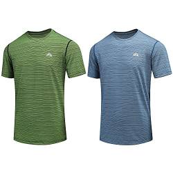 GITVIENAR Funktionsshirt T-Shirt Herren Kurzarm Männer, Atmungsaktives Sport Shirt Kurzarmshirt Funktionsshirt Laufshirt T Shirt,2er Pack (Grün/Blau, S) von GITVIENAR