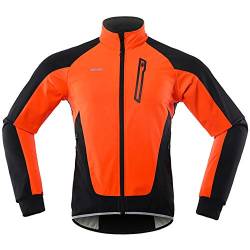 GITVIENAR Herren Fahrradjacke, Winddichte Wasserdichte Radjacke mit Fleece, Warme Reflektierende Fahrradbekleidung für Winter, Thermo Langarm Jacke zum Radfahren Joggen Wandern (Orange, L) von GITVIENAR