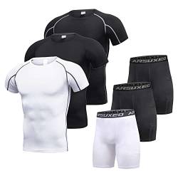 GITVIENAR Herren Funktion Kompression Sportbekleidung Fitness Set - mit 3 Stück Kompressionsshirt + 3 Stück Kompressionsshirt Atmungsaktiv Funktionsshirt Herren für Running Workout Jogging Laufen Gym von GITVIENAR