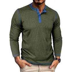 GITVIENAR Herren Langarmshirt, hochwertiger Stoff, Kragen-Henley-Shirt, ideales Hemd für Herbst und Winter (Armeegrün,L) von GITVIENAR
