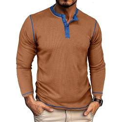 GITVIENAR Herren Langarmshirt, hochwertiger Stoff, Kragen-Henley-Shirt, ideales Hemd für Herbst und Winter (Khaki,3XL) von GITVIENAR