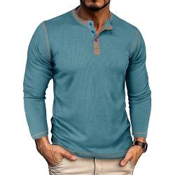 GITVIENAR Herren Langarmshirt, hochwertiger Stoff, Kragen-Henley-Shirt, ideales Hemd für Herbst und Winter (Kuhblau,3XL) von GITVIENAR