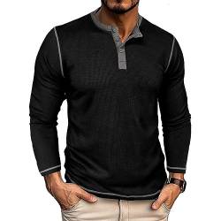 GITVIENAR Herren Langarmshirt, hochwertiger Stoff, Kragen-Henley-Shirt, ideales Hemd für Herbst und Winter (Schwarz,3XL) von GITVIENAR