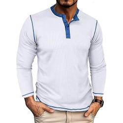 GITVIENAR Herren Langarmshirt, hochwertiger Stoff, Kragen-Henley-Shirt, ideales Hemd für Herbst und Winter (Weiss,L) von GITVIENAR