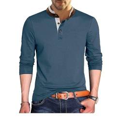 GITVIENAR Herren Polo-Shirt mit Stehkragen und Langen Ärmeln - strapazierfähig und langlebig für den täglichen Gebrauch (Denim Blue,L) von GITVIENAR