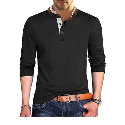 GITVIENAR Herren Polo-Shirt mit Stehkragen und Langen Ärmeln - strapazierfähig und langlebig für den täglichen Gebrauch (Schwarz,L) von GITVIENAR
