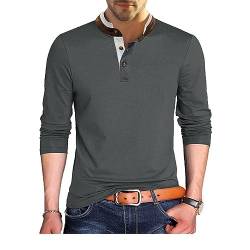 GITVIENAR Herren Polo-Shirt mit Stehkragen und Langen Ärmeln - strapazierfähig und langlebig für den täglichen Gebrauch (grau,XL) von GITVIENAR