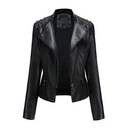 GITVIENAR Kunstlederjacke Damen, Bikerjacke mit Reißverschluss, Lederjacke mit Nieten, Reverskragen dünne Jacke für Frühling und Herbst von GITVIENAR