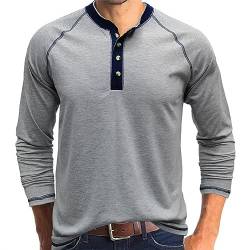 GITVIENAR Männer Poloshirt - Freizeit und schlankes Design für Herren Langarm-T-Shirt mit Rundhalsausschnitt Herren Basic-Shirt für den Herbst (Helles Blumengrau,3XL) von GITVIENAR