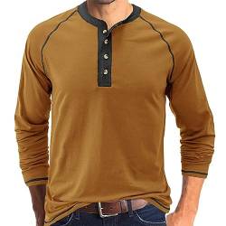 GITVIENAR Männer Poloshirt - Freizeit und schlankes Design für Herren Langarm-T-Shirt mit Rundhalsausschnitt Herren Basic-Shirt für den Herbst (Kamel,3XL) von GITVIENAR