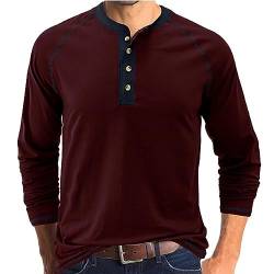 GITVIENAR Männer Poloshirt - Freizeit und schlankes Design für Herren Langarm-T-Shirt mit Rundhalsausschnitt Herren Basic-Shirt für den Herbst (Weinrot,3XL) von GITVIENAR