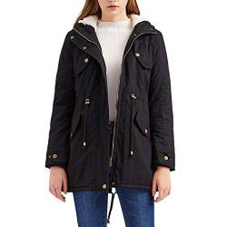 GITVIENAR Winterjacke Damen, Winddichte Baumwolle Windjacke Damen mit Kapuze Knopf Tasche, Outdoorjacke Mantel Outdoor Fleecejacke Frauen Damen, Schwarz von GITVIENAR