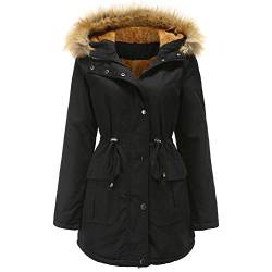 GITVIENAR Winterparka Damen Winter Jacke, Warm Slim Fit Gefüttert Wintermantel mit Kunstfell Fleece Übergangsjacke Kurzmantel Outdoorjacke Parka Damen Frauen Mädchen von GITVIENAR