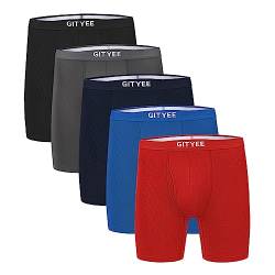 GITYEE Herren Unterwäsche Performance Mesh Boxershorts Schnell Trocknend Feuchtigkeitstransport Unterwäsche für Männer 5er Pack, Schwarz/Grau/Marineblau/Blau/Rot, Large von GITYEE