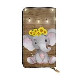 GIULIZ Damen-Geldbörse mit Sonnenblumen-Elefant, aus Holz, mit großem Fassungsvermögen, Leder, mit mehreren Kartenfächern, Schwarz , Einheitsgröße von GIULIZ