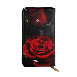 GIULIZ Damen-Geldbörse mit roter Rose, Leder, lange Klappe, mehrere Kreditkartenfächer mit Reißverschluss, Schwarz , Einheitsgröße von GIULIZ