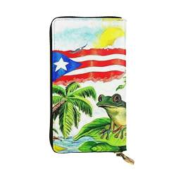 GIULIZ Puerto Rico Flagge Frosch Palmen bedruckte Damen Geldbörse Leder lange Klappe über Geldbörse Multi Kreditkartenetui mit Reißverschluss, Schwarz , Einheitsgröße von GIULIZ
