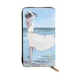 Girl On A Windy Beach bedruckte Damen-Geldbörse, großes Fassungsvermögen, Leder, Damen-Geldbörse mit mehreren Kartenfächern, Schwarz , Einheitsgröße von GIULIZ