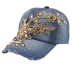 GIVBRO Baseballkappe Damen Denim Hut Stickerei Blume Strass Sonnenblende Hut Verstellbar Sport Casual Cap von GIVBRO