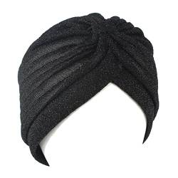 GIVBRO Glitzer-Turban-Kappen, Kopfbedeckung, Haarschal, Stirnband, Chemo-Haarausfall, Hut, Nachtkappe für Frauen, Make-up, Sport, lässig, Schwarz von GIVBRO