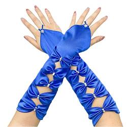 GIVBRO Lange Satin-Handschuhe fingerlose Fäustlinge Bowknot Vintage Brauthandschuhe Zubehör für Frauen Party Bars Hochzeit Dress Up Blau von GIVBRO