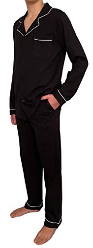 GIVEITPRO - 100 % Baumwoll-Jersey-Strick, langes Herren-Pyjama-Set mit Knopfleiste, schwarz, Medium von GIVEITPRO