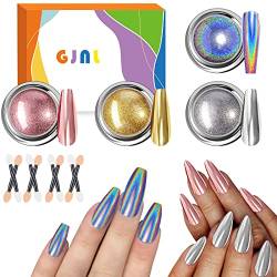 Holographische Chrom Nagel Pulver Set - Geschenke für Frauen Chrome Nail Powder Holo Nagelpuder Chrom Pulver für Nägel, Silber Metallic Chrom Nagel Pulver von GJNL