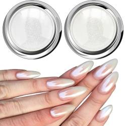 Weiße Perle Chrom Nagelpuder Glitzerpuder - Aurora Schimmer Chrom Pigment-Pulver für Nägel, Mondlicht Meerjungfrau Schillernde für Nagelkunst Maniküre DIY Salon von GJNL