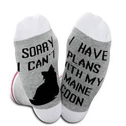 2 Paar lustige Maine Coon Katze Geschenk für Katzenliebhaber Katzenmutter Socken Sorry I Can't I Have Plans With My Maine Coon, Plans With Maine Coon, Medium von GJTIM