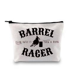 GJTIM Barrel Racer Rodeo Geschenk Barrel Racer Survival Kit Lean Into It Turn & Burn Pferderennen Geschenk Reißverschlusstasche Make-up Tasche, Turn & Burn Bag, Segeltuch-Kosmetiktasche mit von GJTIM