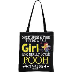 GJTIM Cartoon inspirierte Pooh Bear Reisetasche Pooh Bear Zubehör There Was a Girl Who Really Love Pooh Zipper Pouch for Bear Lovers, Loved Pooh Tote, Schwarz, Medium, Niedlich von GJTIM