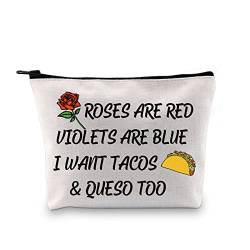 GJTIM Lustige Tacos-Tasche mit Reißverschluss, mexikanischer Valentinstag, humorvolles Geschenk, Make-up-Tasche, Geschenk für Paare, Roses Are Red Bag, Kosmetiktasche aus Segeltuch mit Reißverschluss von GJTIM