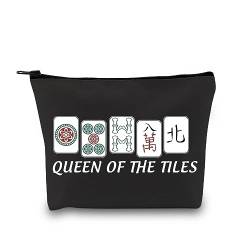 GJTIM Mahjong Mädchen Kosmetiktasche Königin der Fliesen Mahjong Brettspiel Aufbewahrungstasche für Mahjong Liebhaber, Fliesen Queen Schwarz, Medium, Modern von GJTIM