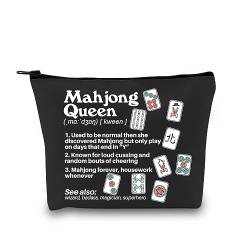 GJTIM Mahjong Themed Geschenk Mahjong Queen Definition Reißverschluss Beutel Mahjong Zubehör Tasche Glücksspiel Aufbewahrungstasche für Mahjong Spieler, Mahjong Queen Schwarz, Segeltuch-Kosmetiktasche von GJTIM