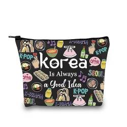 GJTIM Südkorea Reise Urlaub Reise Souvenir Geschenk Korea Bachelorette Reise Geschenk Südkorea Reise Zubehör Tasche für Korea Liebhaber, Good Idea Korea Black, Segeltuch-Kosmetiktasche mit von GJTIM