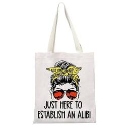 GJTIM True Crime Gift True Crime Junkie Gift Just Here to Establish and Alibi Make-up-Tasche Geschenk für Crime Show Fan, Alibi Tragetasche, Medium, Kosmetiktasche mit Druck von GJTIM