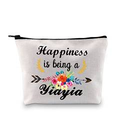 GJTIM Yiayia Make-up-Tasche mit Reißverschluss, Geschenk für werdende Oma "Happiness Is Being a Yiayia", Muttertagsgeschenk, Being A Yiayia Tasche, Kosmetiktasche aus Segeltuch mit Reißverschluss von GJTIM