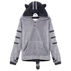 GK-O Women Cute Hooded Cat Ears Hoodie Girl Pullover Jacket Sweatshirt Coat Anime (Asian Size XL) Light Gray von GK-O