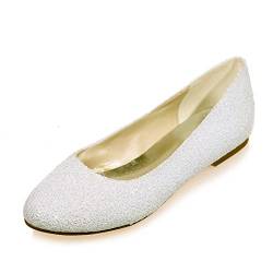 GKTF Damen Ballerinas Glitzer Flache Hochzeitsschuhe Runder Zehenpartie Slip Ons Brautschuhe,Ivory White,43 EU von GKTF