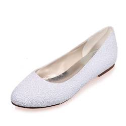 GKTF Damen Ballerinas Glitzer Flache Hochzeitsschuhe Runder Zehenpartie Slip Ons Brautschuhe,Weiß,39 EU von GKTF