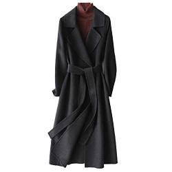 GL SUIT Damen Trenchcoat aus 100 % Wolle, für Herbst und Winter, einfarbig, Kaschmir-Mantel, schlank, warm, lang, Wollmantel, lange Ärmel, Cardigan, Jacken, Outwear mit Gürtel, Schwarz, Größe S von GL SUIT