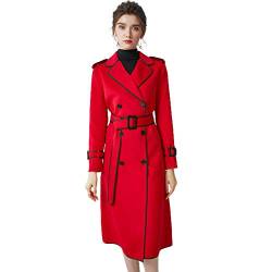 GL SUIT Womens Wolle Trenchcoats Erbsenmantel mit 95,7% Wolle & 4,3% Kaschmir, Herbst Winter leicht und weiche warme lange Mantel Jacken Outwear mit Gürtel,Rot,L von GL SUIT